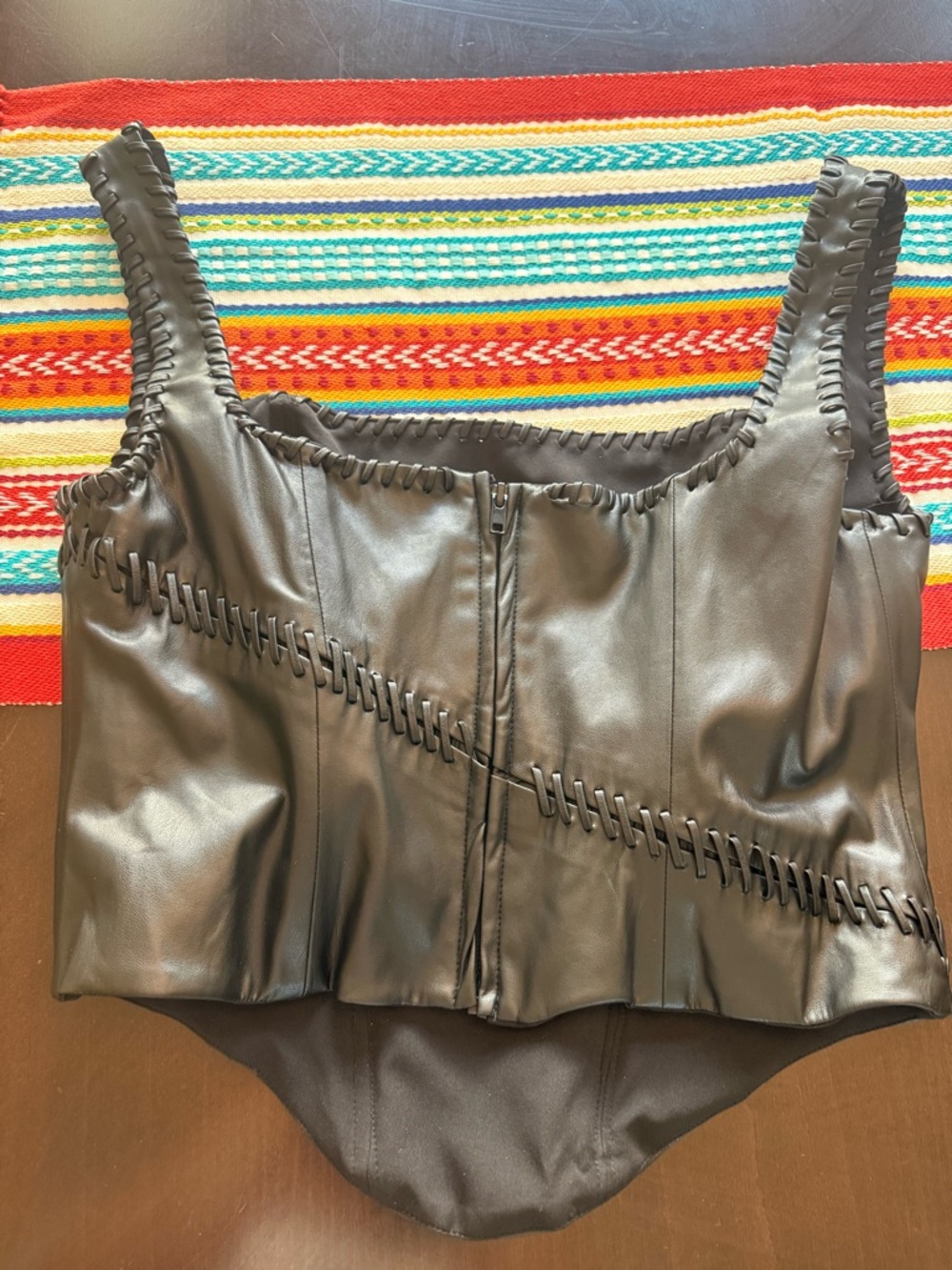 House of CB Black Vegan Leather Corset Top - Size L with Plus Cup - Picture 3 of 11